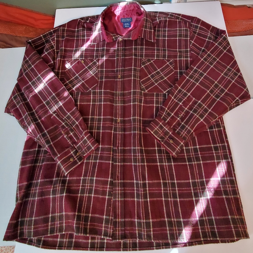 Vintage John Blair Acrylic Flannel. 2XL. Burgundy/White/Green. GVPWC